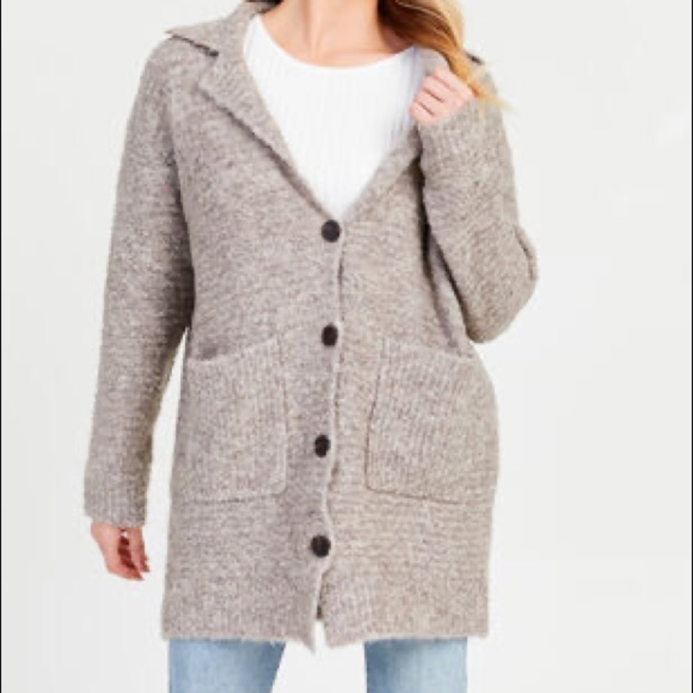 Altar'd State Taupe Knit Button-Front Cardigan